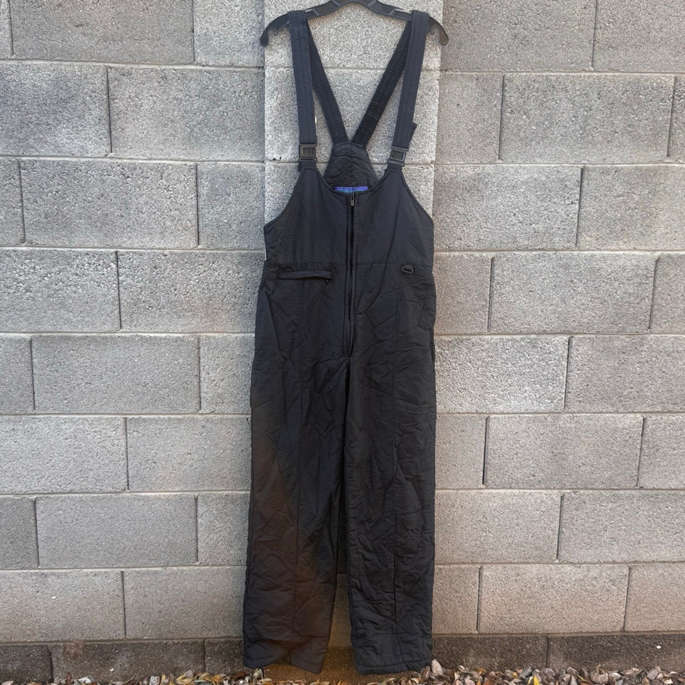 Vintage Sportina Black Quilted Ski Bib Overalls Women's M